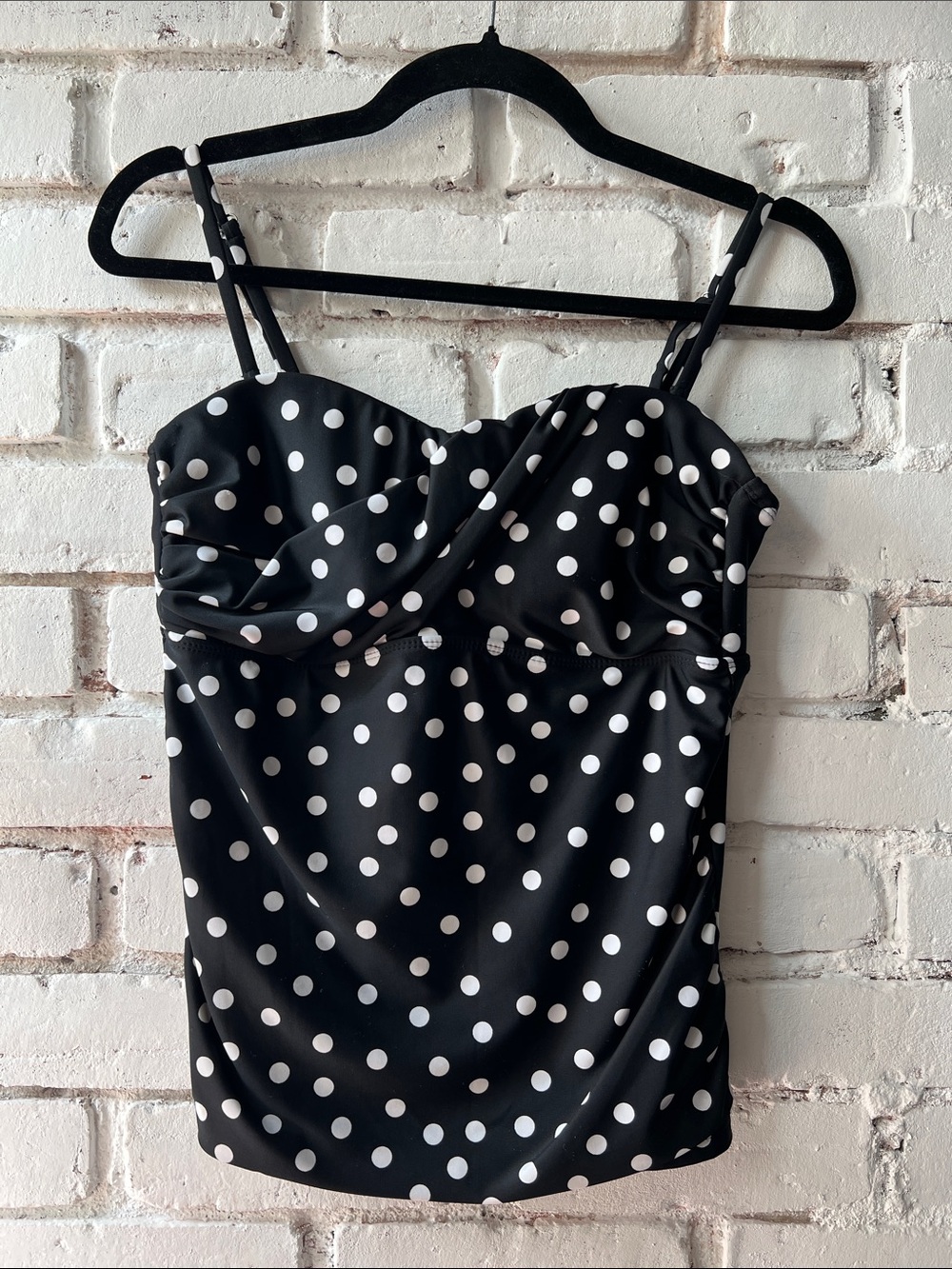 Black & White Polka Dot Tankini Top ruched bustier